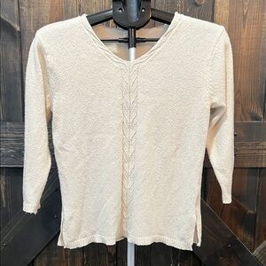 ALPS Silk Blend‎ Sweater Size Small Cream 3/4 Sleeves Quiet Luxury Neutral